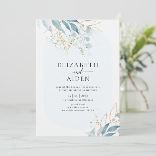 Invitation Collection de Mariages Bleu Or (Imiter) Blanc (Debout devant)