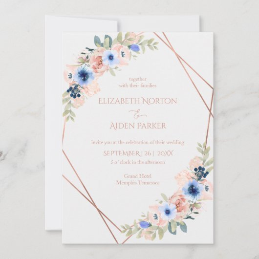 Invitation Collection de Mariages bleu Peach (Devant)