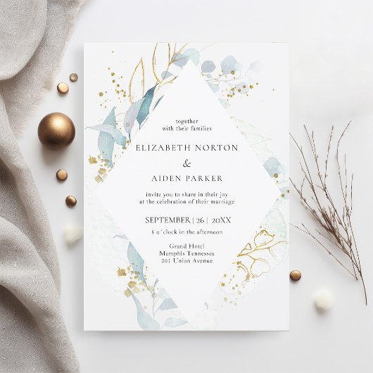 Invitation Collection de Mariages couleur or bleu (Imiter)