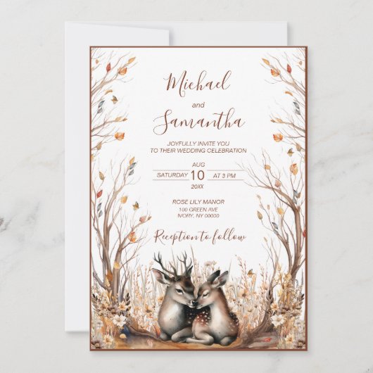 Invitation Collection de Mariages de cerfs rustiques d'automn (Devant)