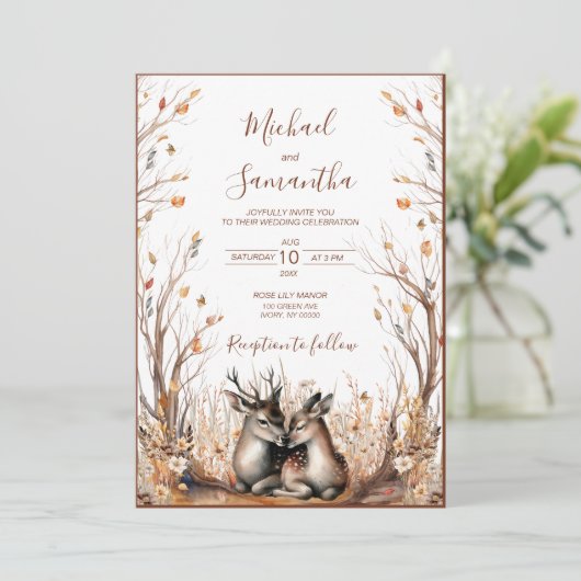 Invitation Collection de Mariages de cerfs rustiques d'automn (Debout devant)