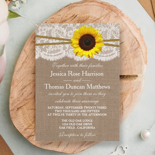 Invitation Collection de Mariages de tournesols rustiques