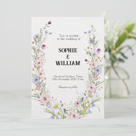 Invitation Collection de Mariages Fleurs sauvages élégants (Debout devant)