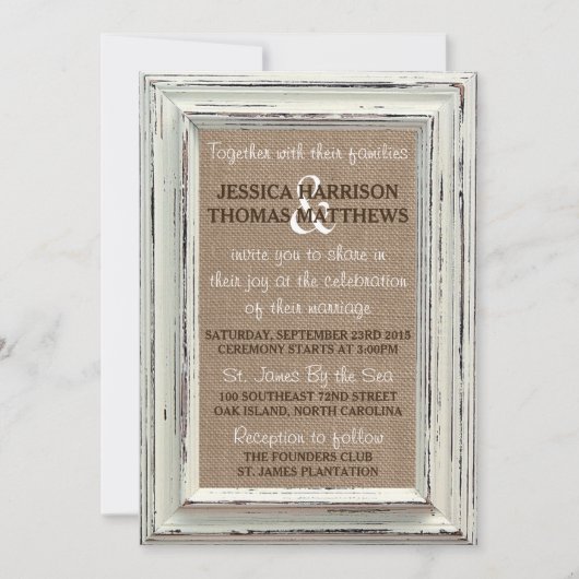 Invitation Collection de Mariages Rustic White Frame & Burlap (Devant)