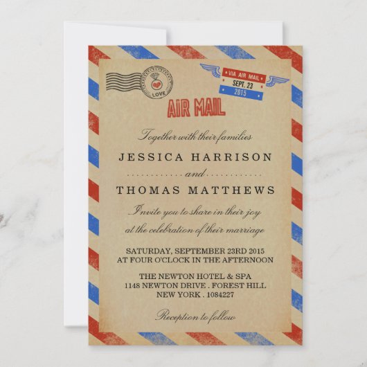 Invitation Collection de Mariages Vintages Airmail (Devant)