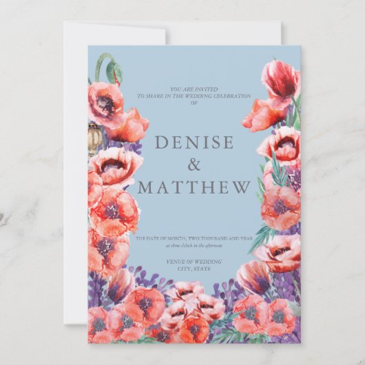 Invitation Collection de Pavots avec Omphalodes Fond Bleu (Devant)