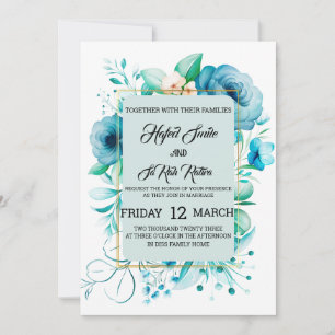 Invitation Collection de roses sauvages bleu poussiéreux aqua