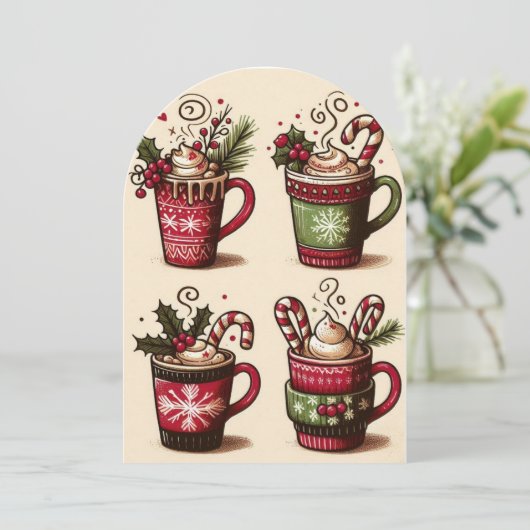 Invitation Collection de tasses à café festives, décoration d (Debout devant)