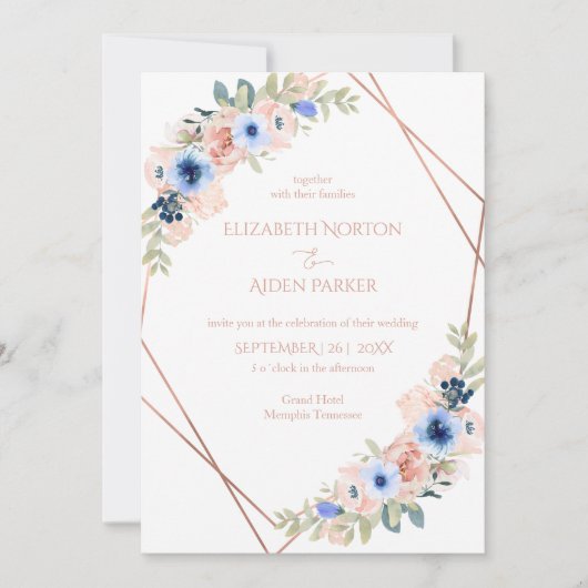 Invitation Collection Mariage bleu blanc Peach (Devant)