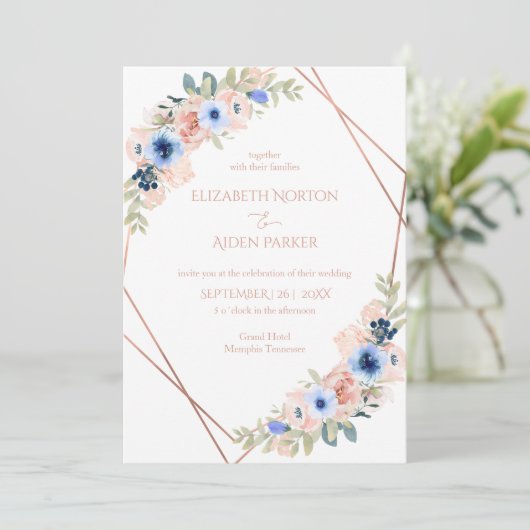 Invitation Collection Mariage bleu blanc Peach (Debout devant)