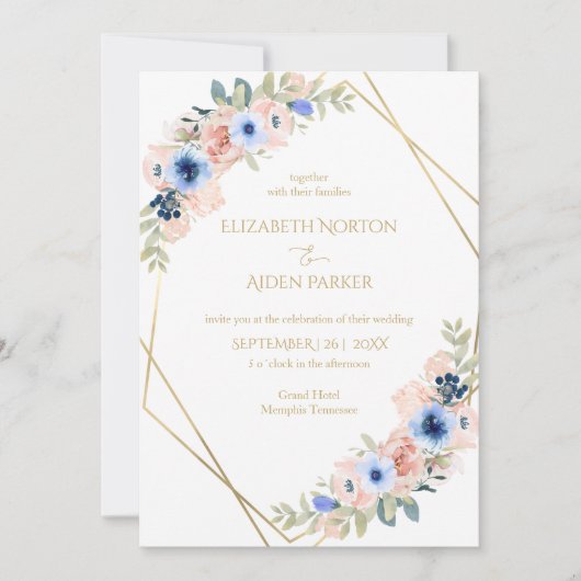 Invitation Collection Mariage Bleu Pêche (Devant)