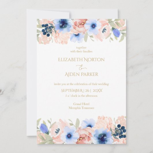 Invitation Collection Mariage Bleu Pêche (Devant)