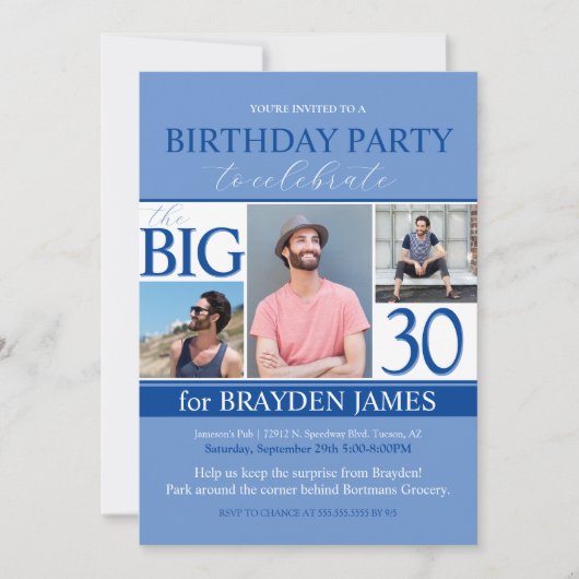 Invitation Collection photo bleu moderne 30e anniversaire Inv (Devant)