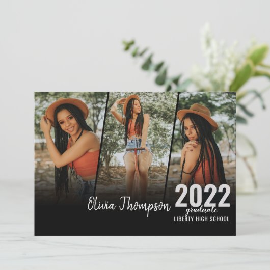 Invitation Collection photo de script moderne Graduation noir (Debout devant)