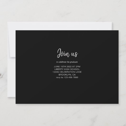Invitation Collection photo de script moderne Graduation noir (Dos)