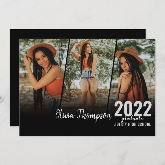 Invitation Collection photo de script moderne Graduation noir (Devant / Derrière)