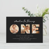 Invitation Collection photo de script noir moderne Premier an (Debout devant)