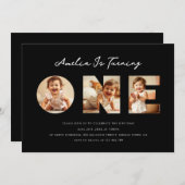 Invitation Collection photo de script noir moderne Premier an (Devant / Derrière)