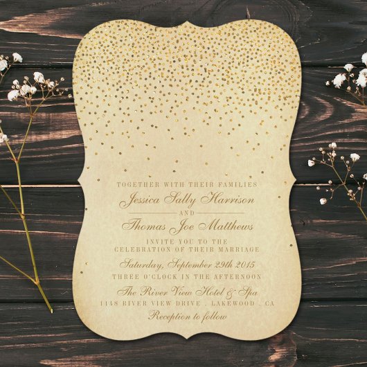 Invitation Collection Vintage de Mariage Glam Gold Confetti