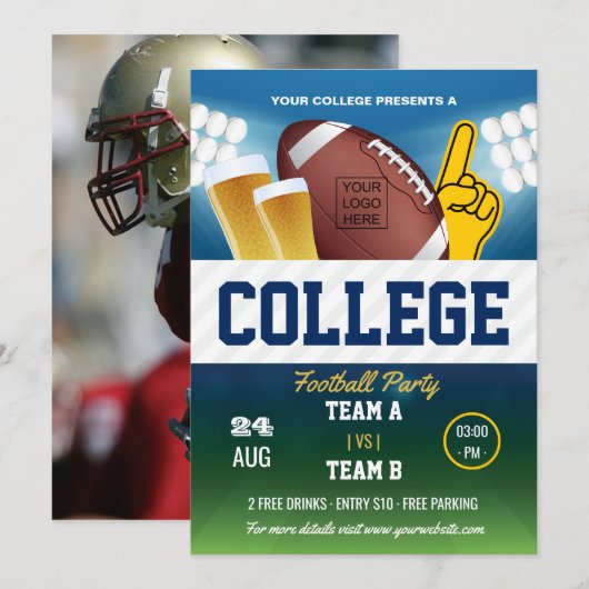 Invitation College Football Party changer de couleur et ajout (Devant / Derrière)