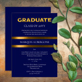 Invitation Collège Sleek | Bleu univ | Gold Graduation Party