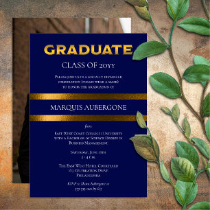Invitation Collège Sleek Bleu univ Gold Graduation Party
