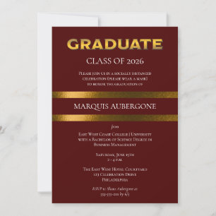 Invitation Collège Sleek   Maroon Univ  Gold Graduation Party
