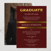 Invitation Collège Sleek | Maroon Univ| Gold Graduation Party (Devant / Derrière)