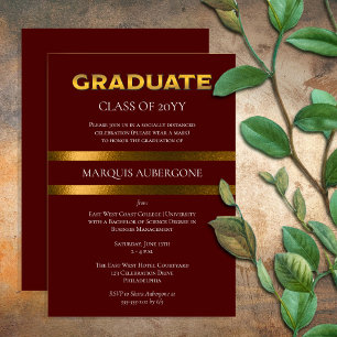 Invitation Collège Sleek Maroon Univ Gold Graduation Party