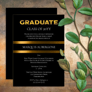Invitation Collège Sleek Noir Univ Gold Graduation Party