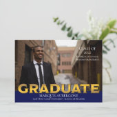 Invitation Collège Sleek | Univ Photo Graduate Blue | Or (Debout devant)