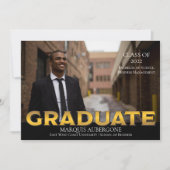 Invitation Collège Sleek | Univ Photo Graduate Noir | Or (Devant)