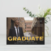 Invitation Collège Sleek | Univ Photo Graduate Noir | Or (Debout devant)