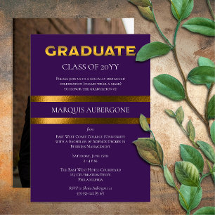 Invitation Collège Sleek Univ Purple Gold Graduation Party