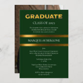 Invitation Collège Sleek | Vert Univ | Gold Graduation Party (Devant / Derrière)