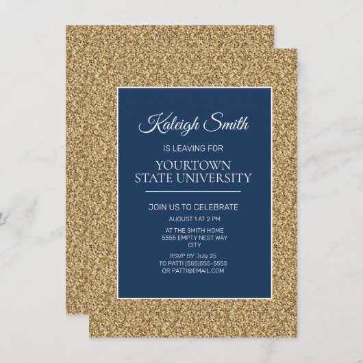 Invitation College Trunk Party Elegant Gold Parties scintilla (Devant / Derrière)