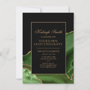 Invitation College Trunk Party Elegant Green Gold Marble