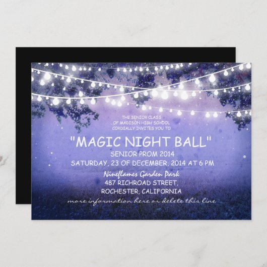 Invitation collier bleu lumières rustique Prom nuit Invitatio (Devant / Derrière)