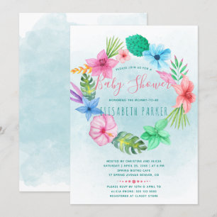 Invitation Collier de fleurs tropicales bleues hawaïennes pou