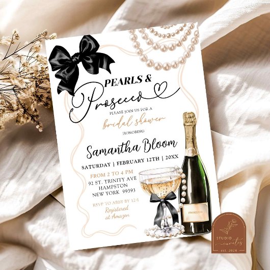 Invitation Collier de perles Coquette noire et Prosecco
