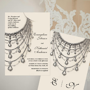 Invitation Collier de perles d'ivoire dessin esquisse mariage