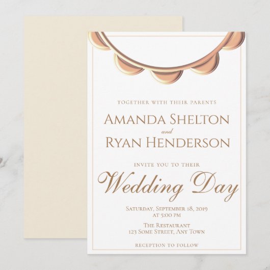 Invitation Collier Élégant de pêche Mariage Blanc (Devant / Derrière)