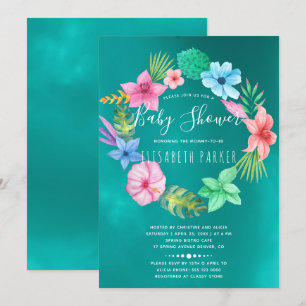 Invitation Collier floral tropical hawaïen bleu sarcelle pour