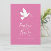 Invitation colombe blanche avec rubans roses (Debout devant)
