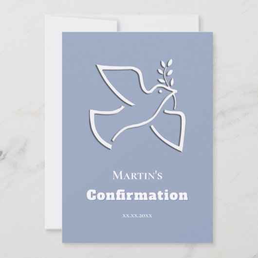 Invitation colombe blanche fond bleu Confirmation (Devant)