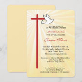 Invitation Colombe croisée arrondie Rayons dorés Confirmation (Devant / Derrière)