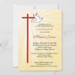 Invitation Colombe croisée aux rayons dorés arrondis pour la 