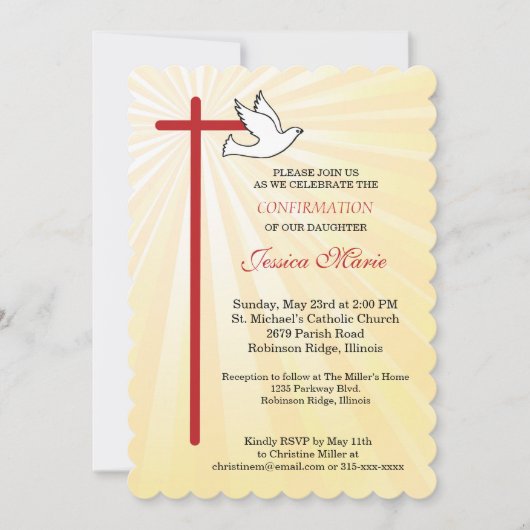 Invitation Colombe croisée coquille Saint-Jacques rayons doré (Devant)