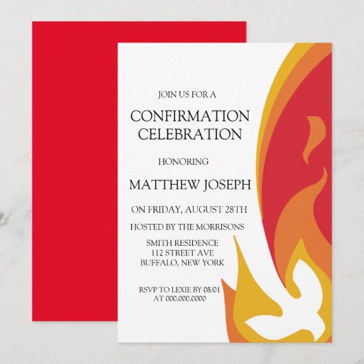 Invitation Colombe de feu rouge tendance Confirmation (Devant / Derrière)