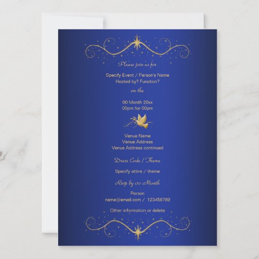 Invitation Colombe de paix (Dos)